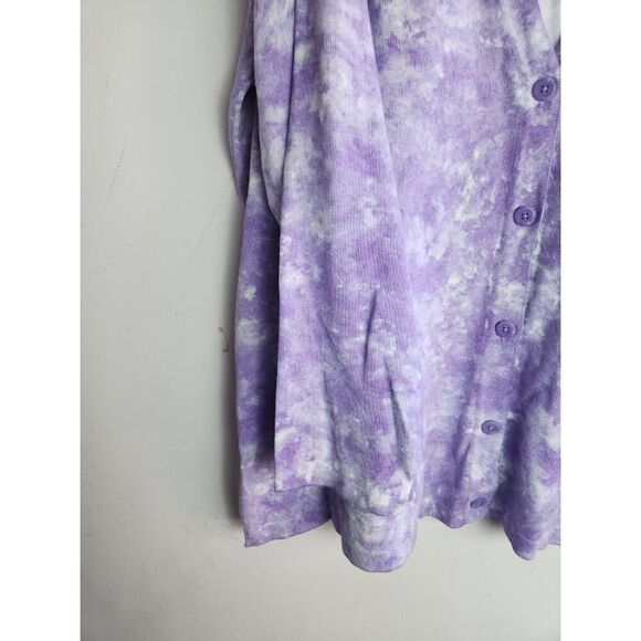 Isaac Mizrahi Purple/White Tie Dye Marbled Cotton Blend Knit Cardigan size 2X - Picture 5 of 8